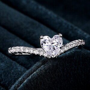 Sweet Pure CZ Cubic Twisted Lovely Diamonds Heart Rings for Women, MARR9071